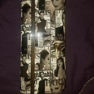 Black And white print clutch with chain strap